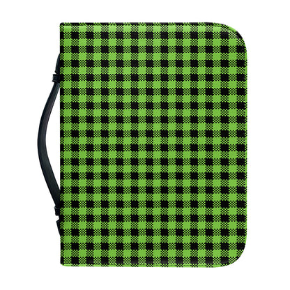 UFO Green Buffalo Plaid Print Leather Bible Cover