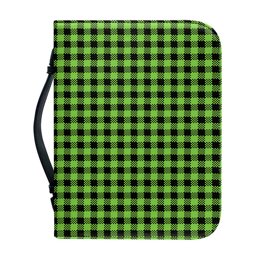 UFO Green Buffalo Plaid Print Leather Bible Cover