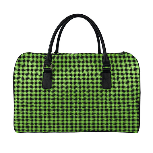 UFO Green Buffalo Plaid Print Leather Duffle Bag