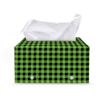 UFO Green Buffalo Plaid Print Leather Tissue Box Cover