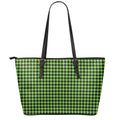 UFO Green Buffalo Plaid Print Leather Tote Bag With Zipper