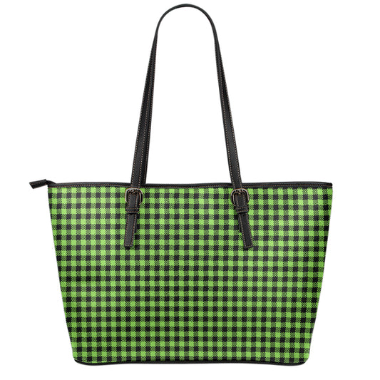 UFO Green Buffalo Plaid Print Leather Tote Bag