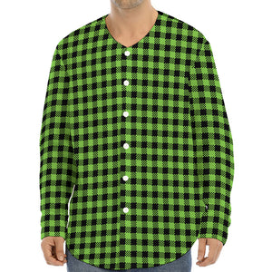 UFO Green Buffalo Plaid Print Long Sleeve Baseball Jersey