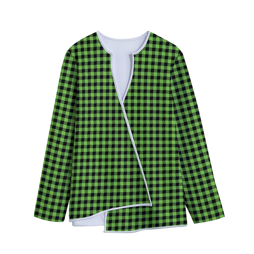 UFO Green Buffalo Plaid Print Long Sleeve Short Coat