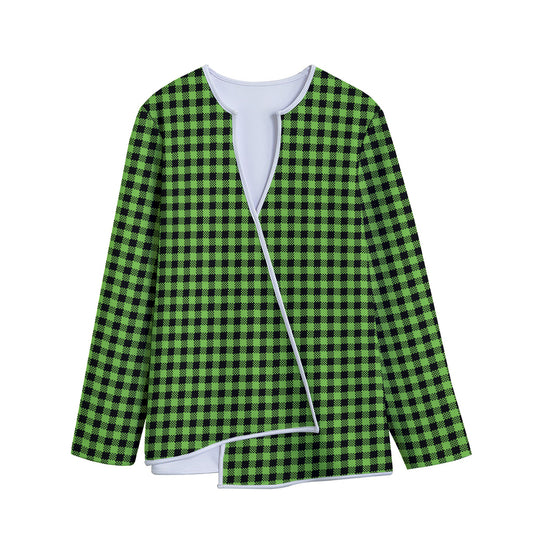 UFO Green Buffalo Plaid Print Long Sleeve Short Coat