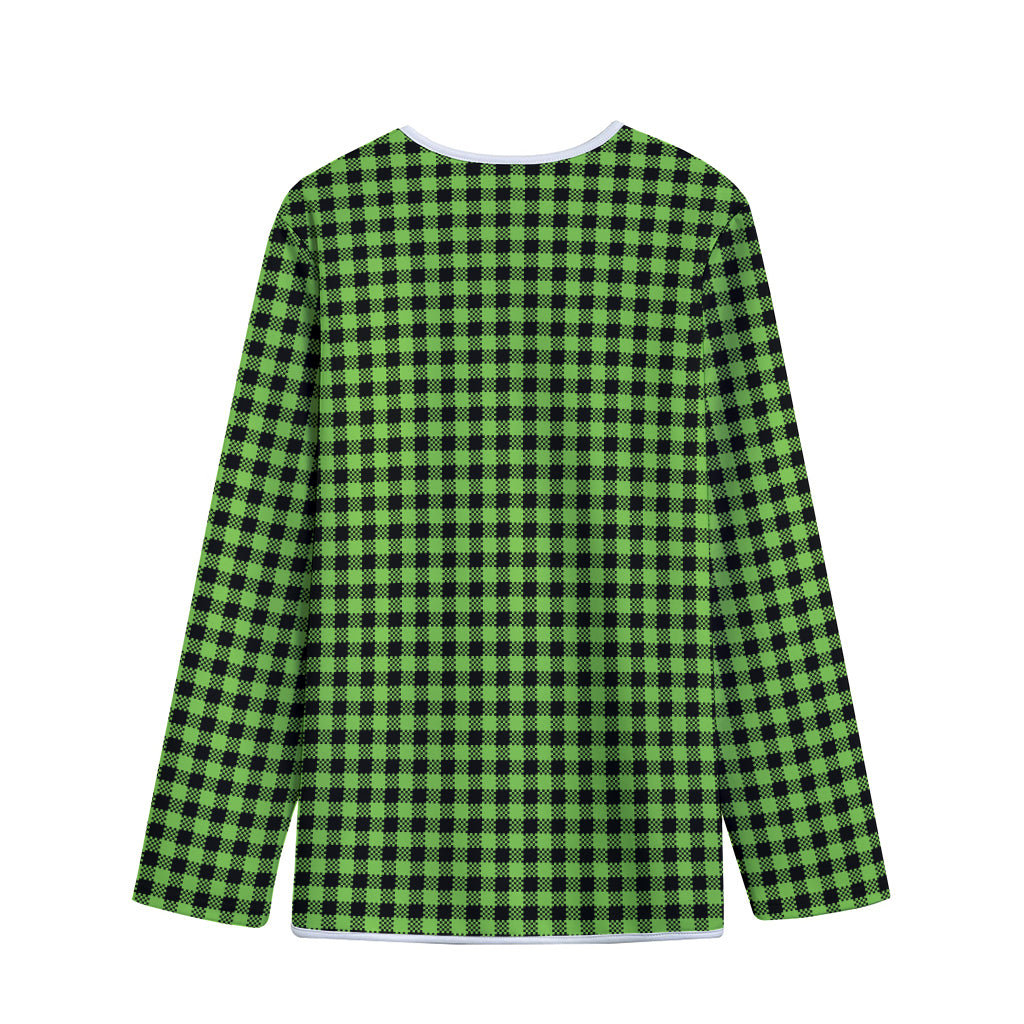 UFO Green Buffalo Plaid Print Long Sleeve Short Coat