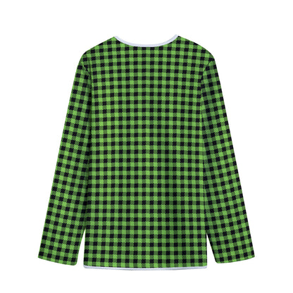 UFO Green Buffalo Plaid Print Long Sleeve Short Coat