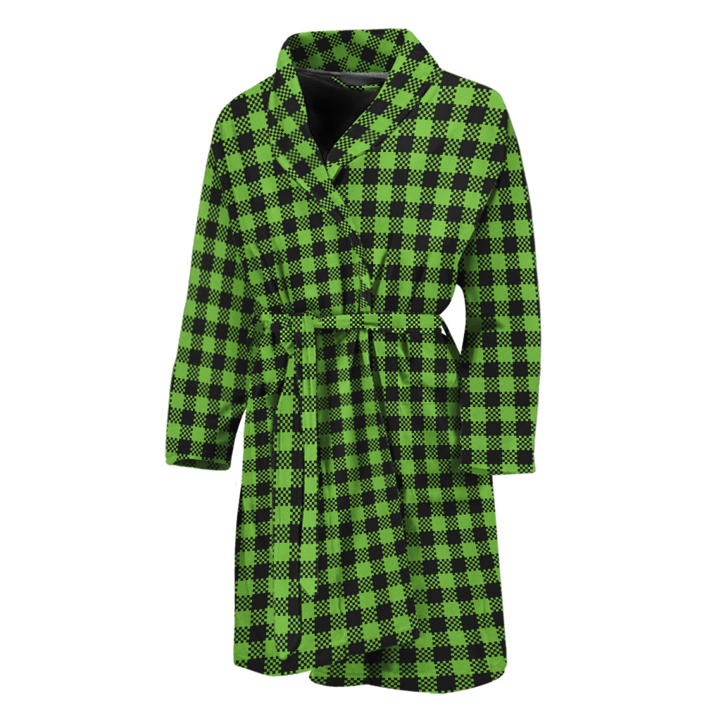 UFO Green Buffalo Plaid Print Men's Bathrobe