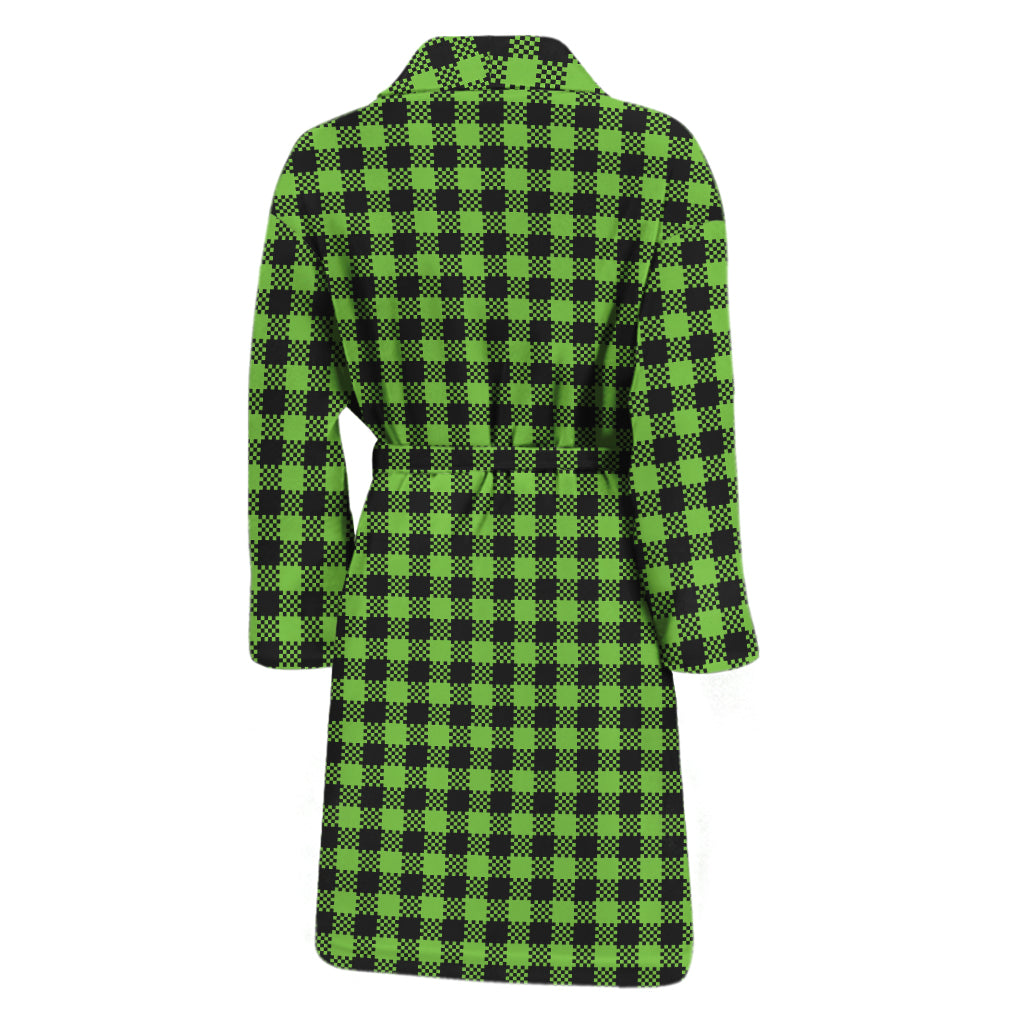 UFO Green Buffalo Plaid Print Men's Bathrobe
