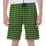 UFO Green Buffalo Plaid Print Men's Beach Shorts