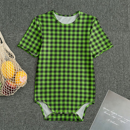 UFO Green Buffalo Plaid Print Men's Bodysuit