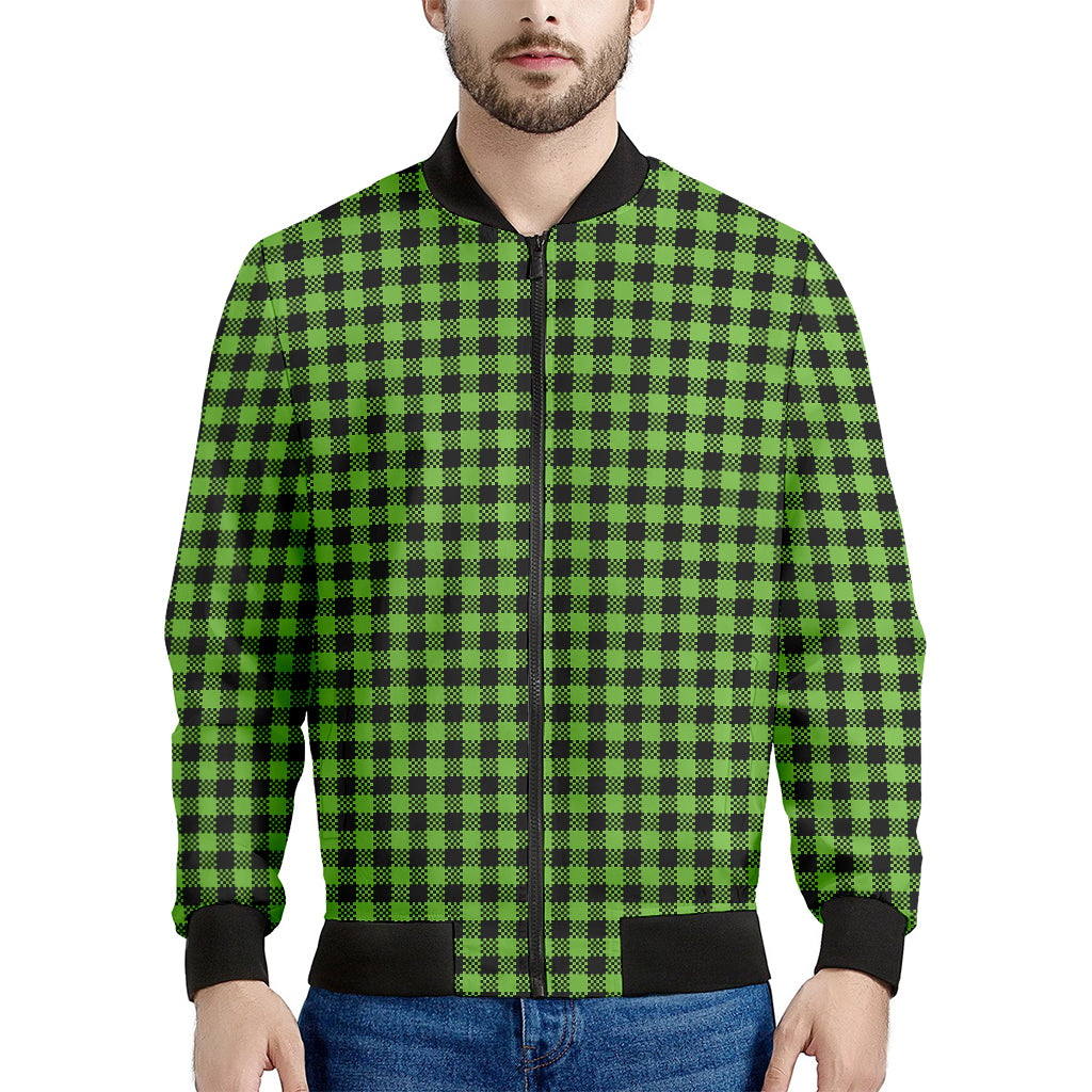 UFO Green Buffalo Plaid Print Men's Bomber Jacket