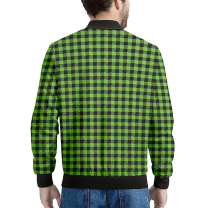 UFO Green Buffalo Plaid Print Men's Bomber Jacket