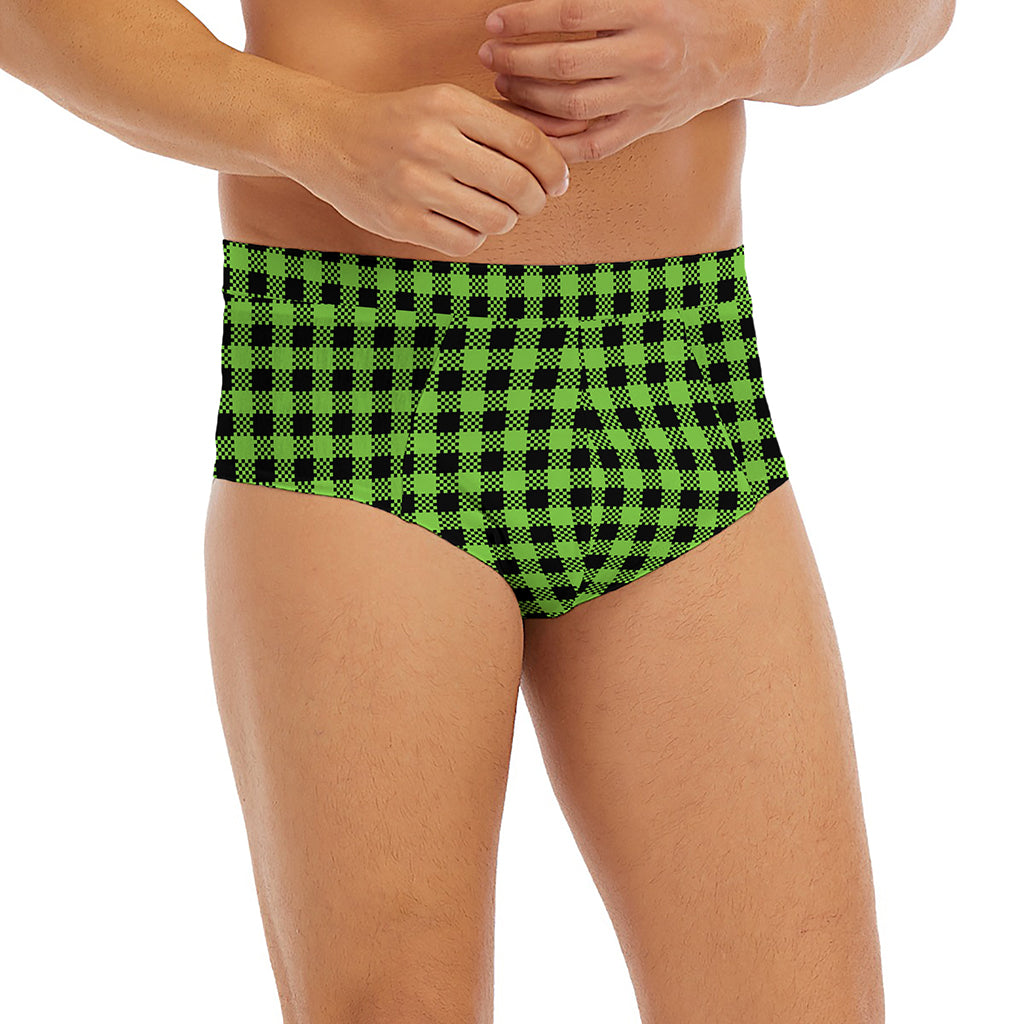 UFO Green Buffalo Plaid Print Men's Briefs