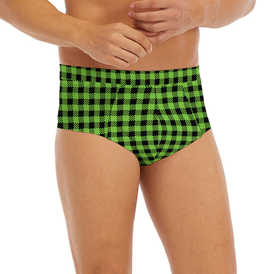 UFO Green Buffalo Plaid Print Men's Briefs