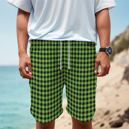 UFO Green Buffalo Plaid Print Men's Cargo Shorts