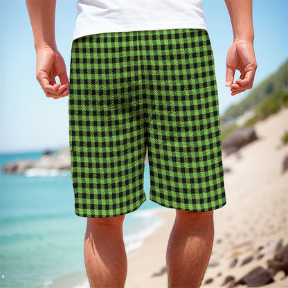 UFO Green Buffalo Plaid Print Men's Cargo Shorts