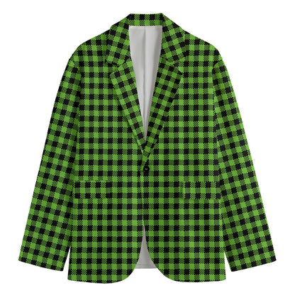 UFO Green Buffalo Plaid Print Men's Cotton Blazer
