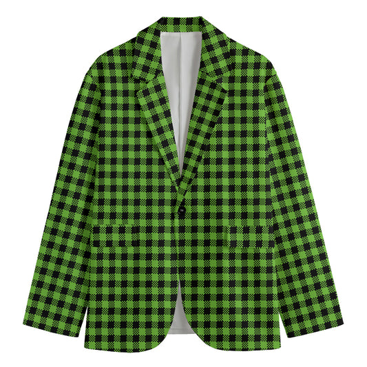UFO Green Buffalo Plaid Print Men's Cotton Blazer