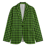 UFO Green Buffalo Plaid Print Men's Cotton Blazer