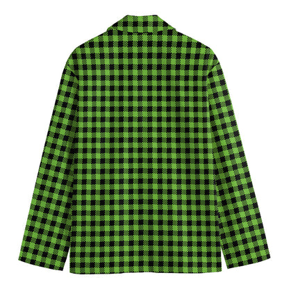 UFO Green Buffalo Plaid Print Men's Cotton Blazer
