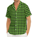 UFO Green Buffalo Plaid Print Men's Deep V-Neck Shirt