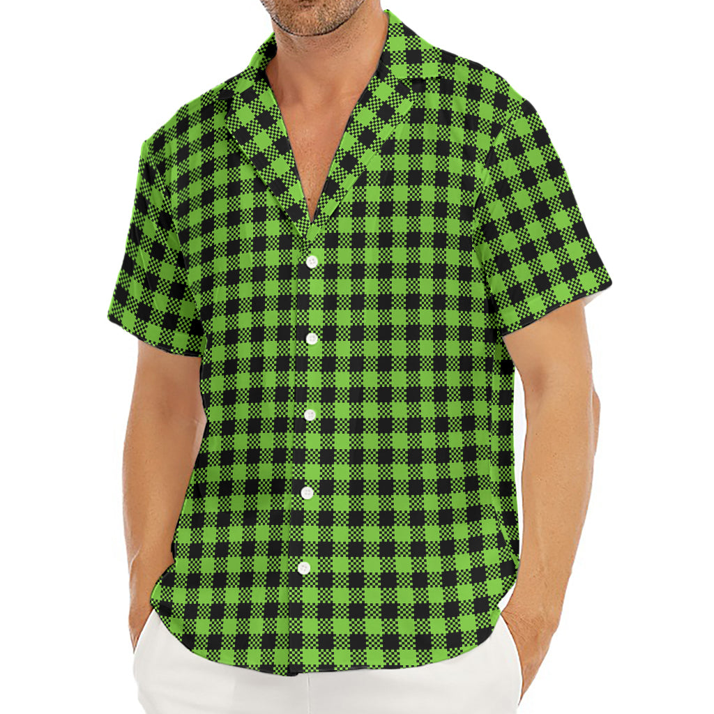 UFO Green Buffalo Plaid Print Men's Deep V-Neck Shirt