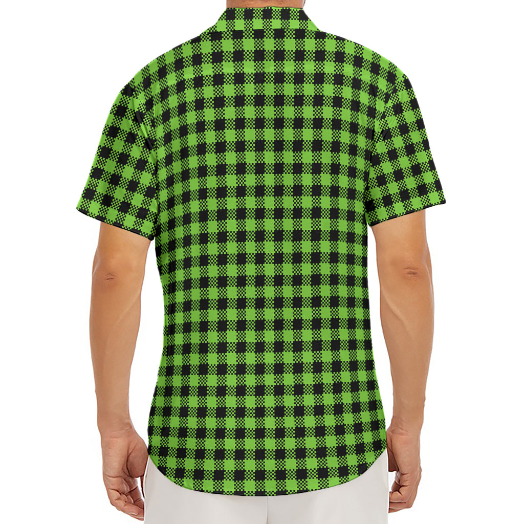 UFO Green Buffalo Plaid Print Men's Deep V-Neck Shirt