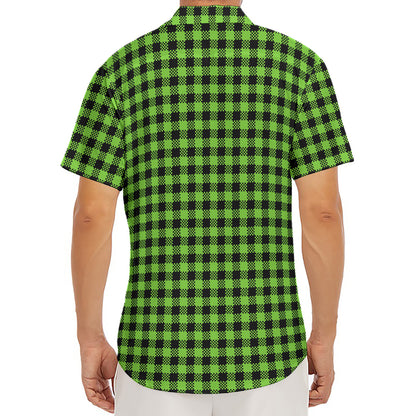UFO Green Buffalo Plaid Print Men's Deep V-Neck Shirt