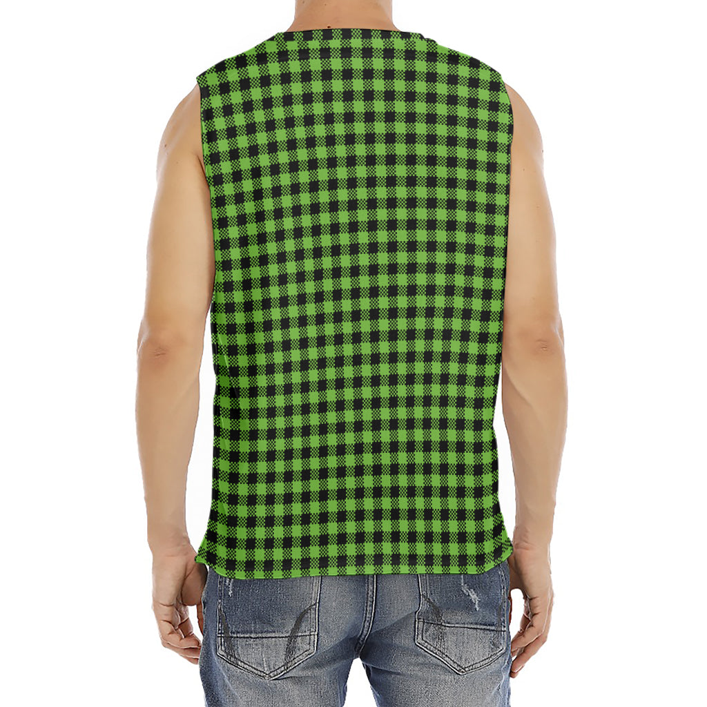 UFO Green Buffalo Plaid Print Men's Fitness Tank Top