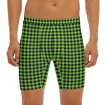 UFO Green Buffalo Plaid Print Men's Long Boxer Briefs