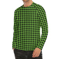 UFO Green Buffalo Plaid Print Men's Long Sleeve Rash Guard