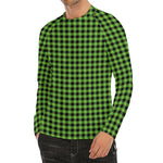 UFO Green Buffalo Plaid Print Men's Long Sleeve Rash Guard