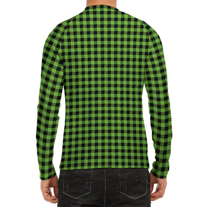 UFO Green Buffalo Plaid Print Men's Long Sleeve Rash Guard