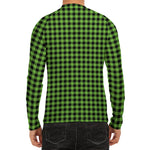 UFO Green Buffalo Plaid Print Men's Long Sleeve Rash Guard