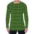 UFO Green Buffalo Plaid Print Men's Long Sleeve T-Shirt