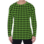 UFO Green Buffalo Plaid Print Men's Long Sleeve T-Shirt