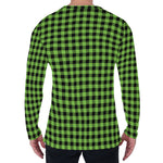 UFO Green Buffalo Plaid Print Men's Long Sleeve T-Shirt
