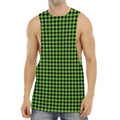 UFO Green Buffalo Plaid Print Men's Muscle Tank Top