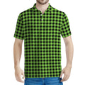 UFO Green Buffalo Plaid Print Men's Polo Shirt