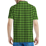 UFO Green Buffalo Plaid Print Men's Polo Shirt