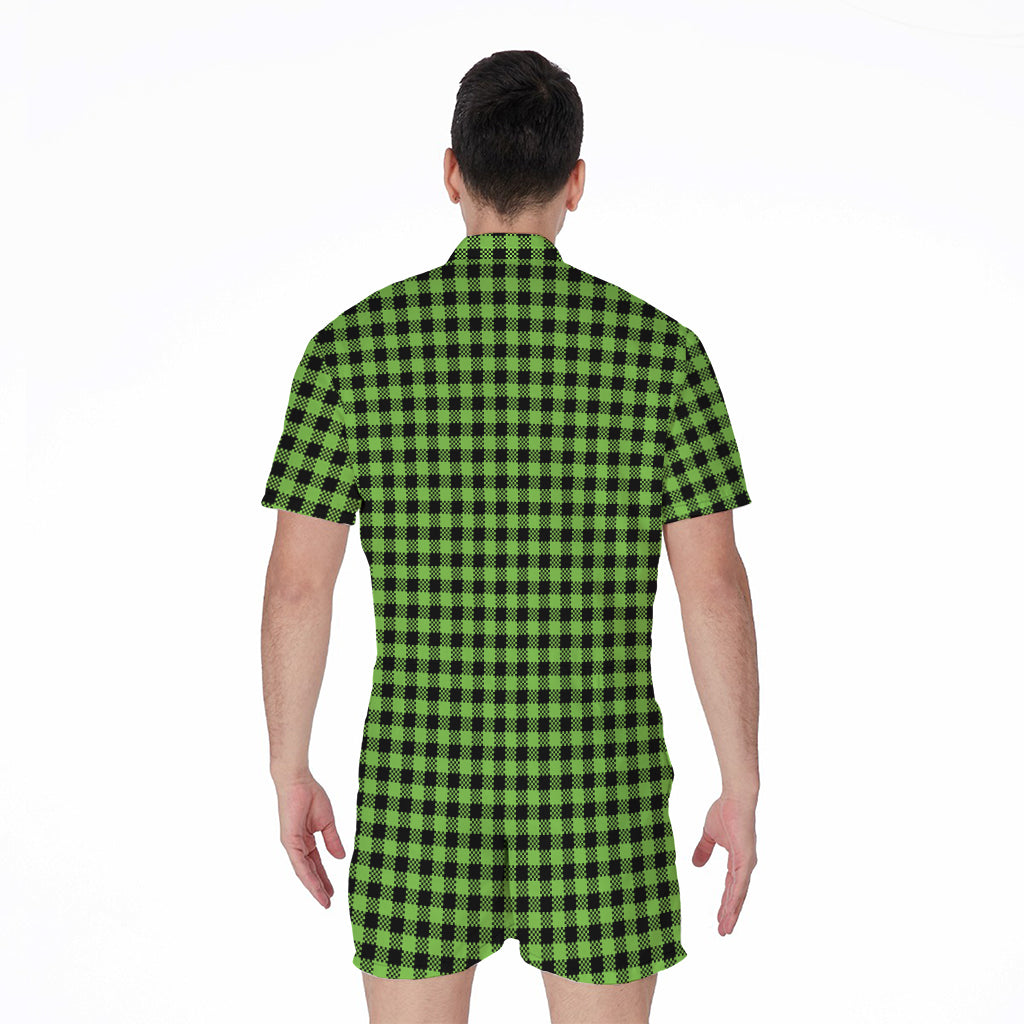 UFO Green Buffalo Plaid Print Men's Rompers