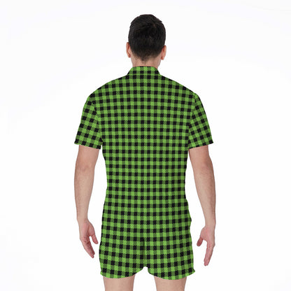 UFO Green Buffalo Plaid Print Men's Rompers