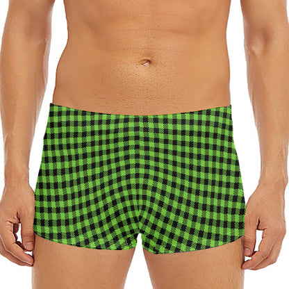 UFO Green Buffalo Plaid Print Men's Short Boxer Briefs
