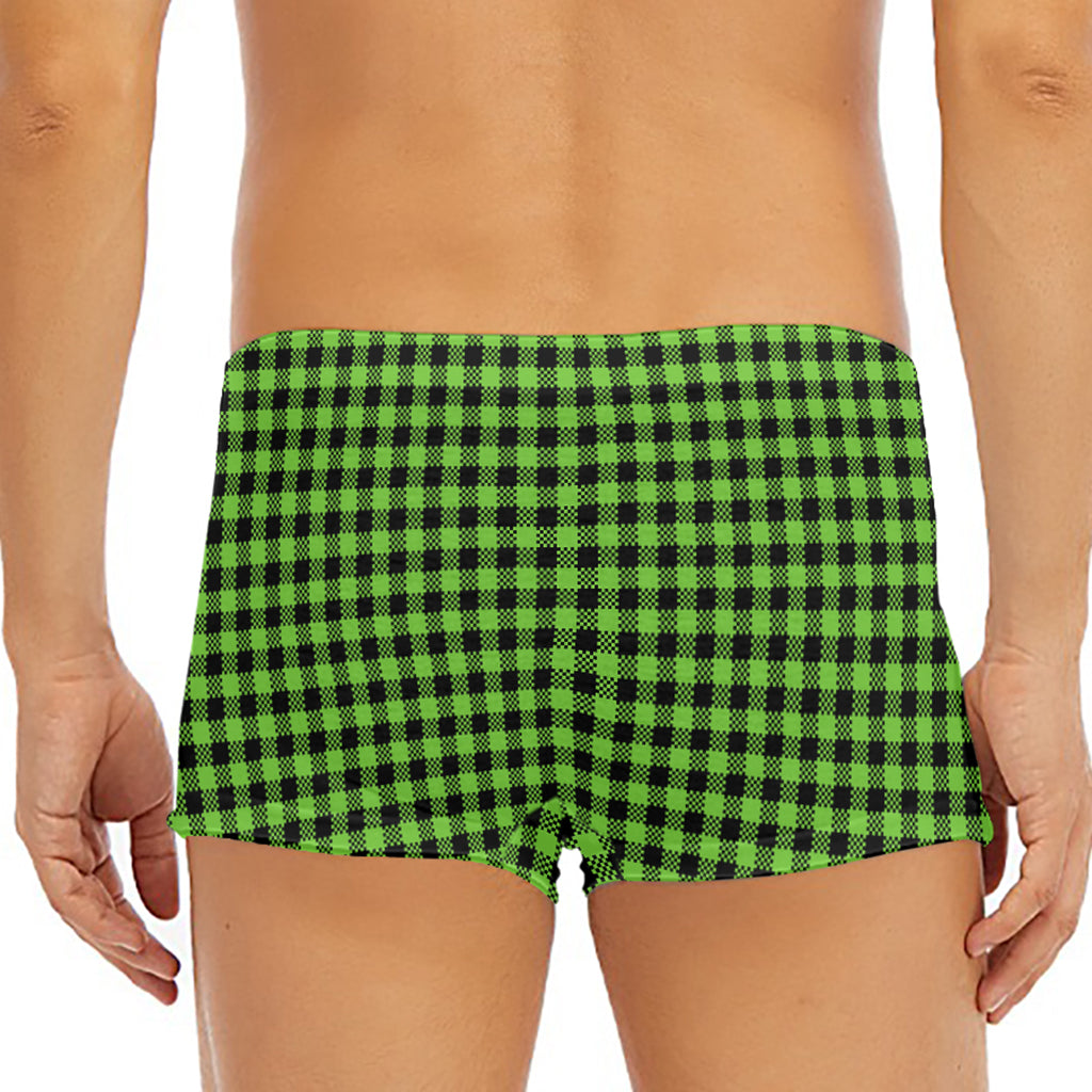 UFO Green Buffalo Plaid Print Men's Short Boxer Briefs