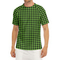 UFO Green Buffalo Plaid Print Men's Short Sleeve Rash Guard