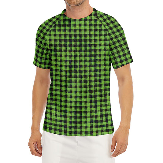 UFO Green Buffalo Plaid Print Men's Short Sleeve Rash Guard