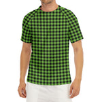 UFO Green Buffalo Plaid Print Men's Short Sleeve Rash Guard