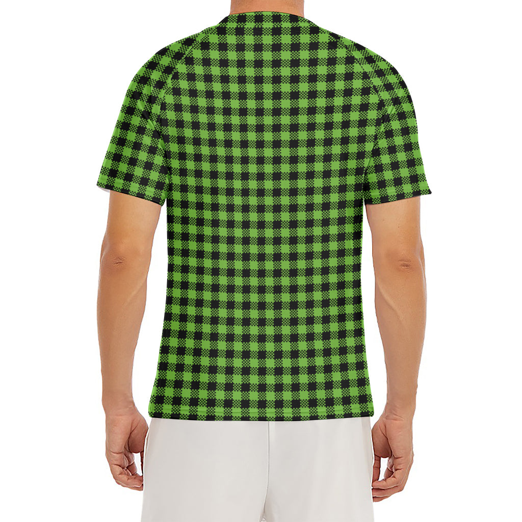 UFO Green Buffalo Plaid Print Men's Short Sleeve Rash Guard