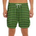 UFO Green Buffalo Plaid Print Men's Split Running Shorts